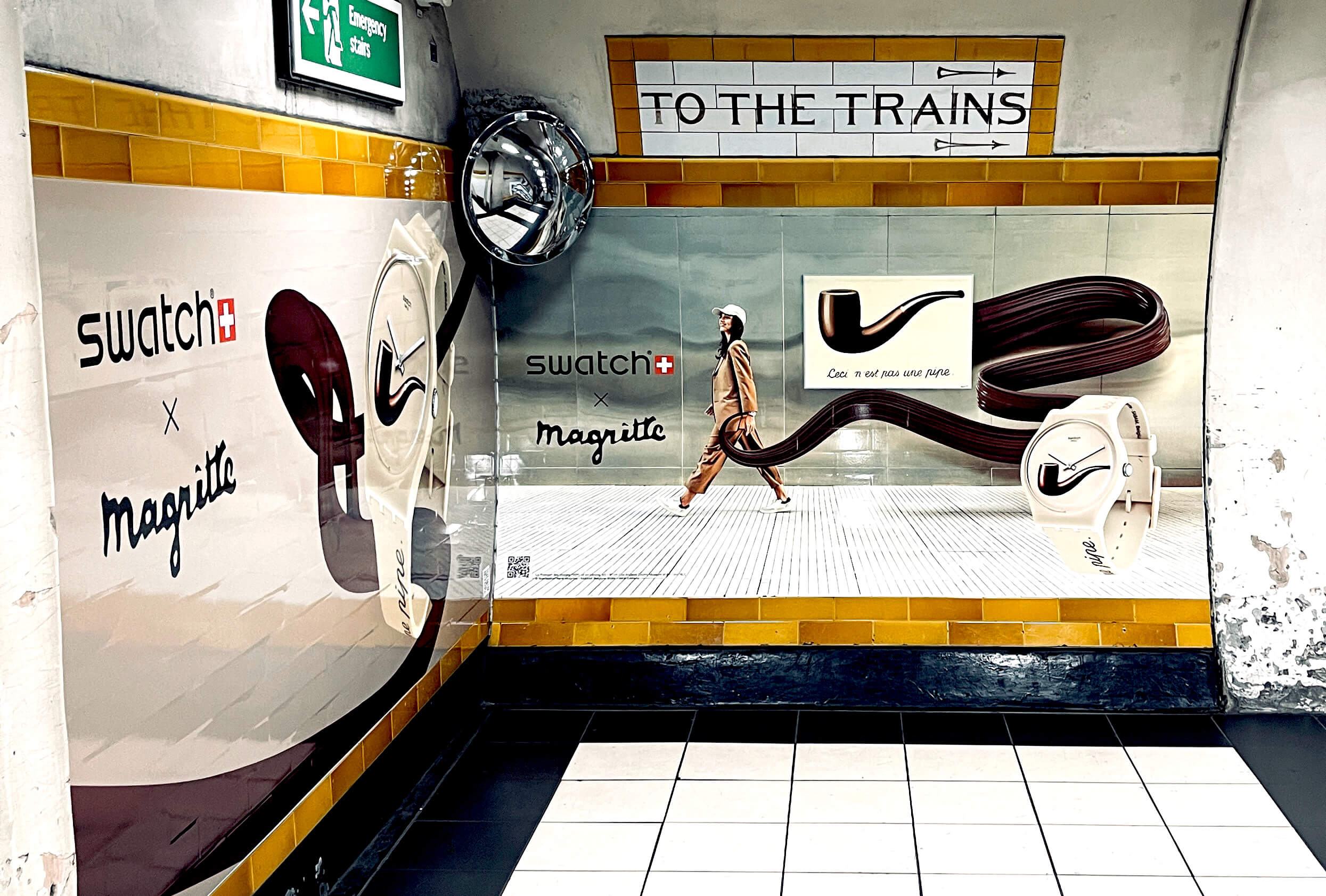 Swatch x Magritte advert campaign takeover at Covent Garden Underground Station