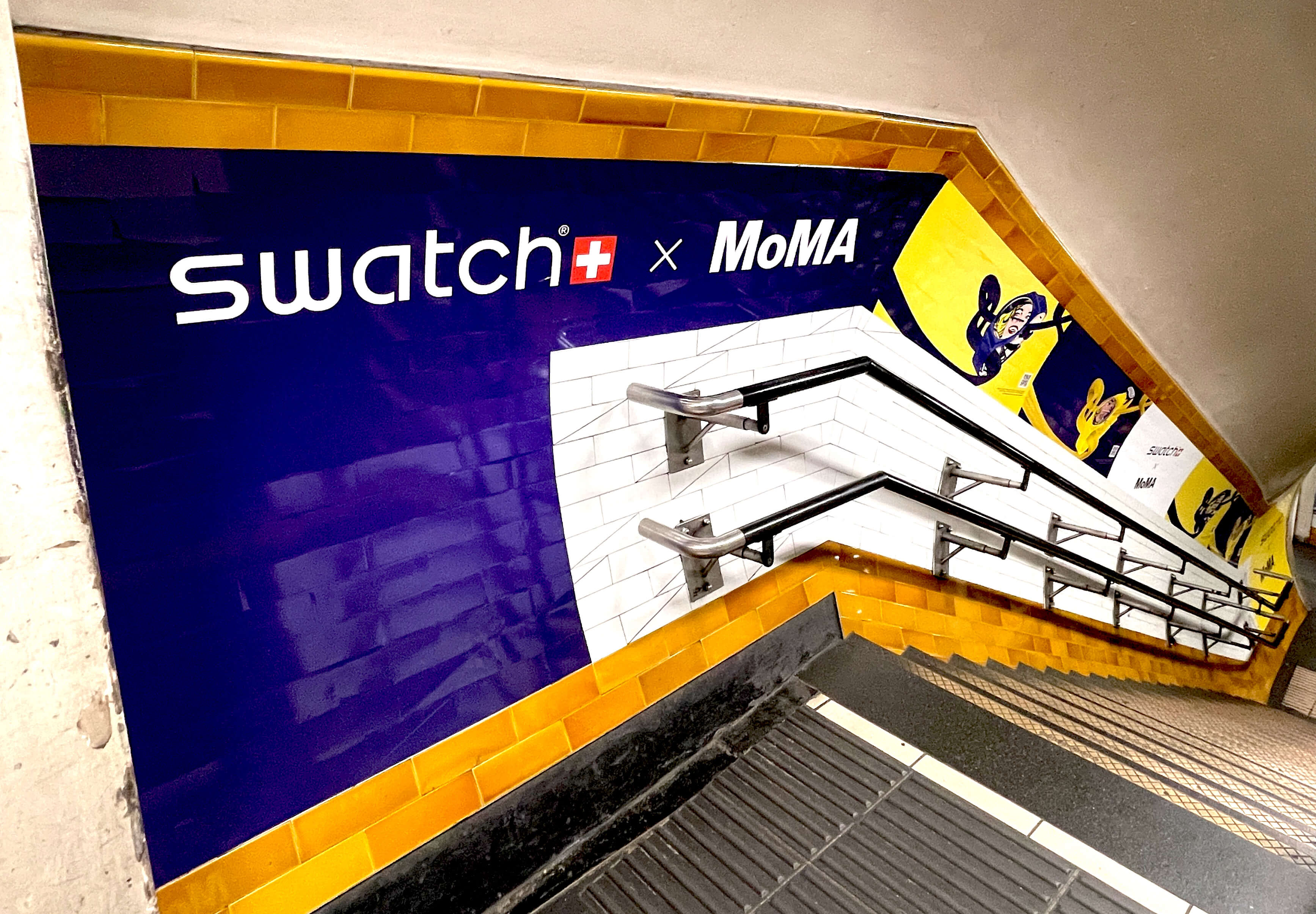 Swatch x MoMA advert campaign takeover at Covent Garden Underground Station