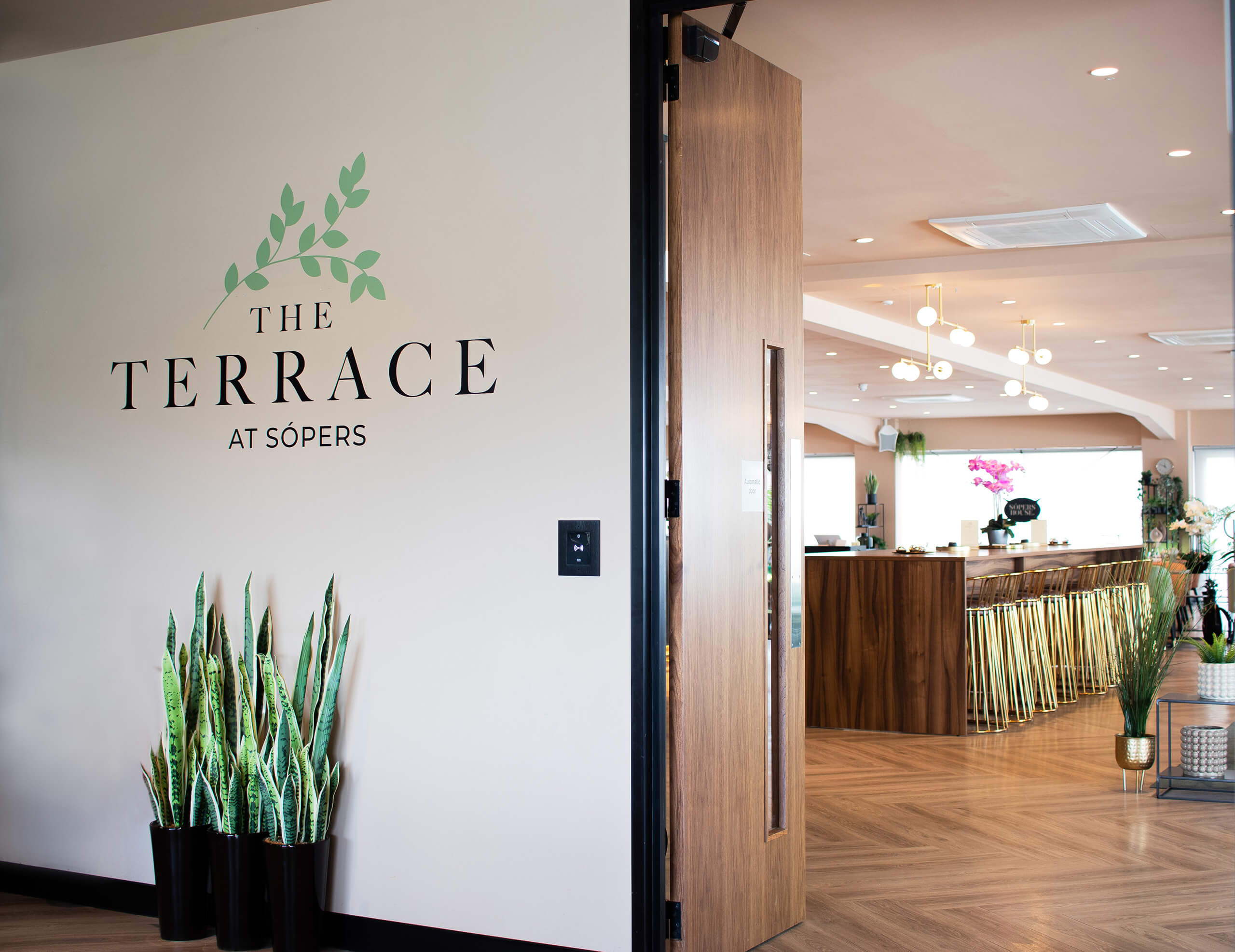 The logo at the entrance to The Terrace at Sopers